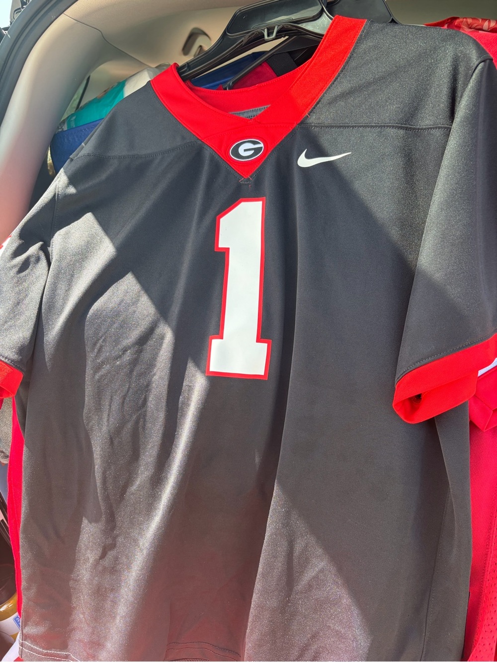 Nike Black and Red Football Jersey with White #1